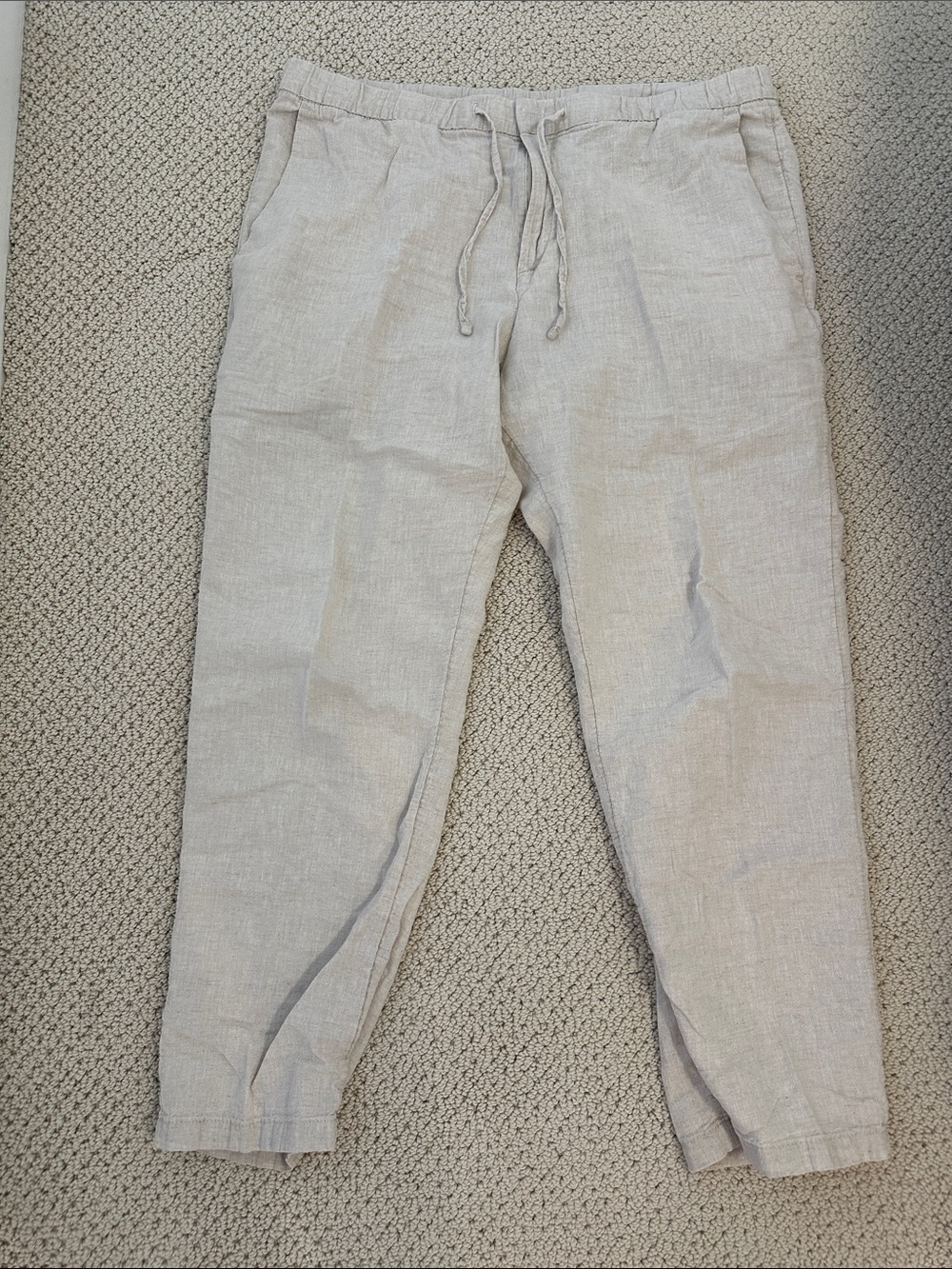 H&M Men's Drawstring Linen-Blend Pants in Light Cream